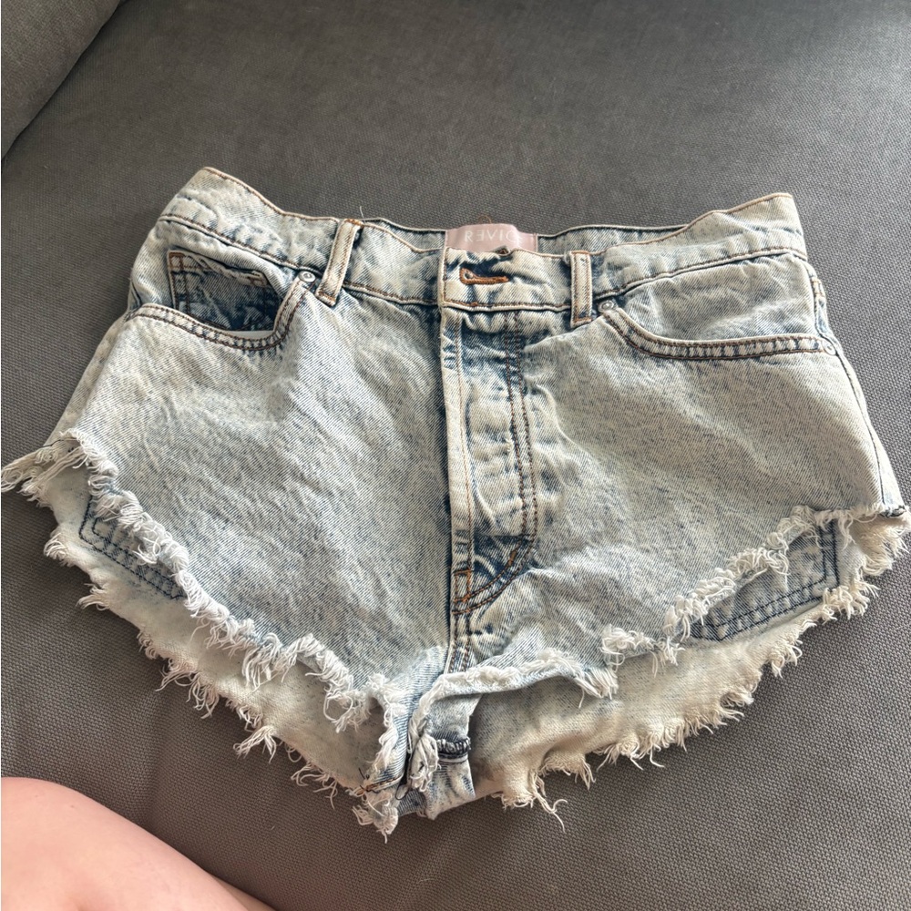 REVICE Light Blue Frayed Jean Shorts